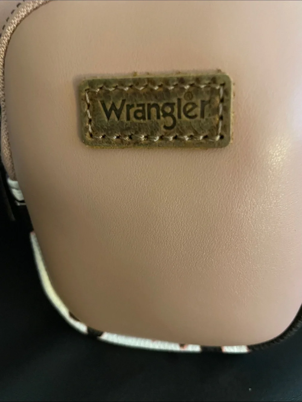 Wrangler Tan  Faux-Leather Backpack with Animal Trim With Clip On Pouch NWOT